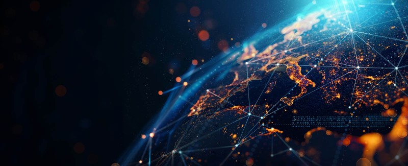 Dynamic digital world map emphasizes global network